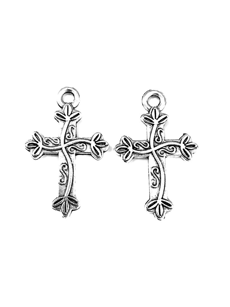 20 Stück Kreuz mit Blumen Charms Anhänger 16x25mm Antikes Silber DIY Schmuck handgemachtes Grundmaterial Antique silver