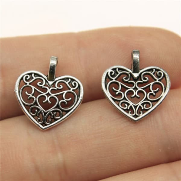 50pcs Hollow Love charms pendant 16x14mm antique silver/antique bronze DIY jewelry handmade base material