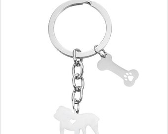 Stainless steel Bulldog pendant keychain with bone