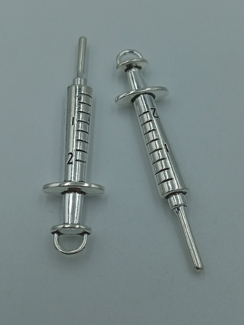 5PCS Syringe charms pendant62x6mm Antique silver DIY jewelry handmade base material image 7