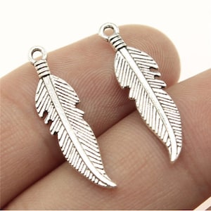 30pcs Feather charms pendant---27x7mm Antique silver/Antique bronze DIY jewelry handmade base material