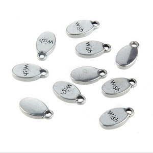 10pcs Letter Wish Hanging Tag Charms Pendant 15x8mm Antique silver DIY Jewelry Making Material image 2