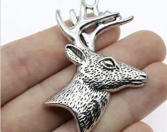 2pcs Deer head charms pendant---60x43mm antique silver/antique bronze for jewelry making