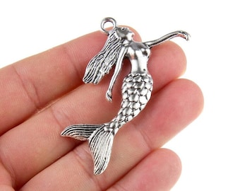 5pcs Mermaid charms pendant---57x53mm Antique silver DIY jewelry handmade base material