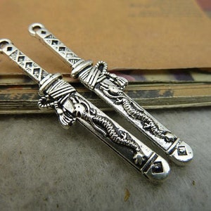 10pcs Sword with Dragon Charms Pendant 8x44mm Antique Silver DIY Jewelry Making Ornament Accessories