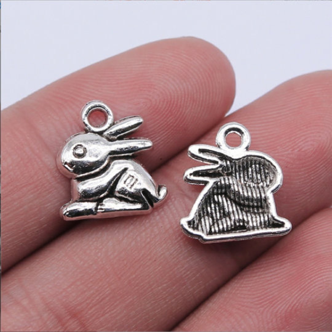 Jade Rabbit Charm 30pcs Rabbit Charms Jade Hare Pendant 14x13mm Antique Silver DIY ...