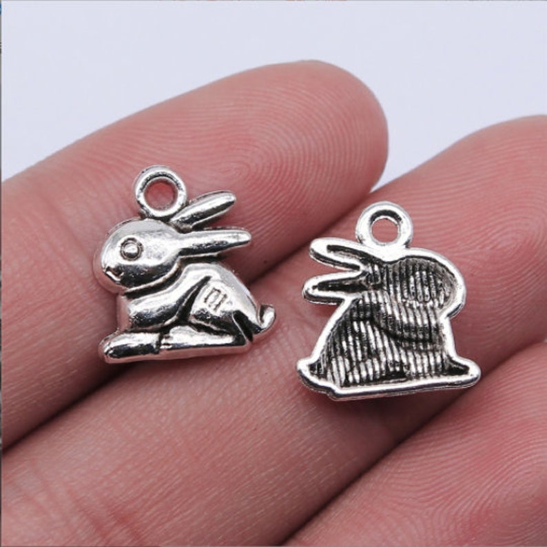 30pcs Rabbit charms Jade Hare pendant 14x13mm antique silver DIY Jewelry Making Ornament Accessories Antique silver