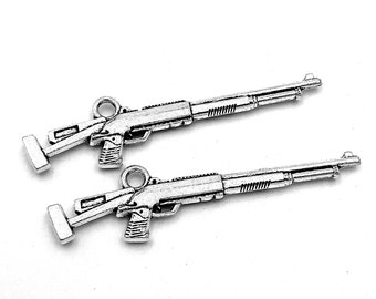 10 ciondoli a forma di fucile da cecchino --- 44 mm Materiale di base per gioielli fai da te in argento antico