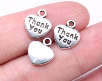 30pcs Letter "Thank You" Love Heart Hanging Tag Charms Pendant 11x12mm Antique Silver/Antique Bronze DIY Jewelry Making Accessories