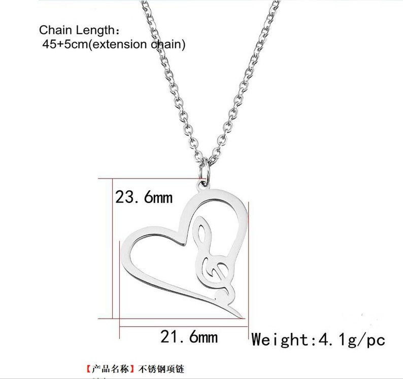 Stainless steel love music notation pendant necklace2 colors free choice image 5