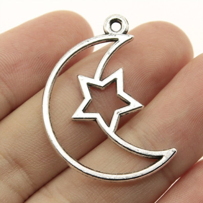 10pcs Moon and Star charms pendant36x25mm Antique silver DIY jewelry handmade base material image 2