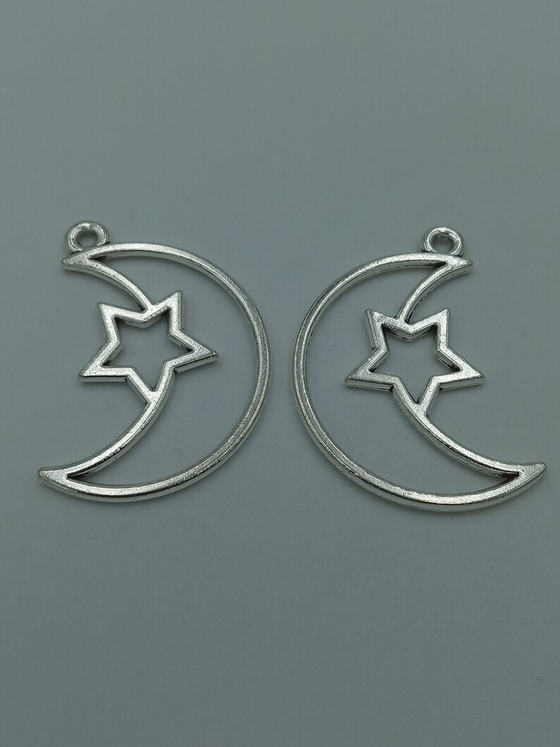 10pcs Moon and Star charms pendant36x25mm Antique silver DIY jewelry handmade base material image 10