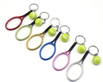 Tennis Racket & Ball Keychains For Children Gift Miniature Garden Sport house Dollhouse Ornament