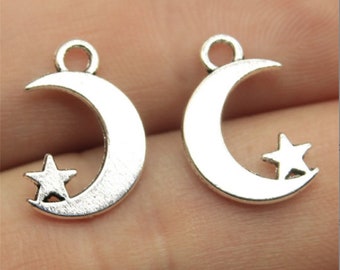 50pcs Moon with star charms pendant---17x11mm Antique silver/Antique Bronze DIY jewelry handmade base material
