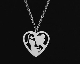 Stainless steel love Mother and Baby pendant necklace---2 colors free choice