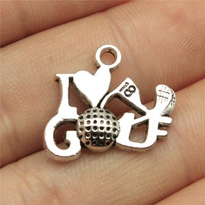 10pcs I love golf charms pendant---17x22mm Antique silver DIY jewelry handmade base material