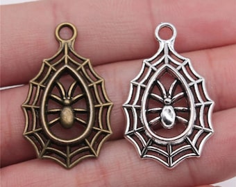 10pcs Spider On The SpiderWeb Charms Pendant 20x35mm Antique Silver/Antique Bronze DIY Jewelry Making Ornament Accessories