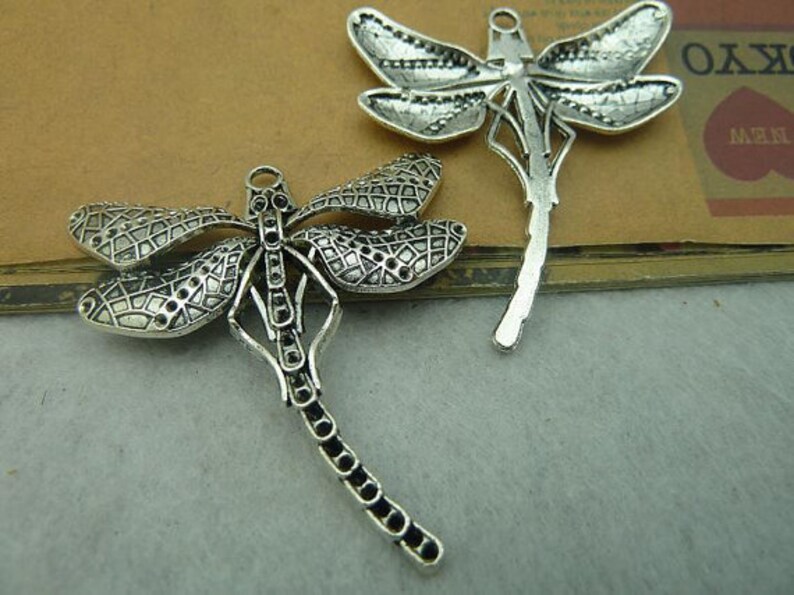 10pcs Dragonfly Charms Pendant 50x55mm Antique Silver DIY Jewelry Making Ornament Accessories image 2