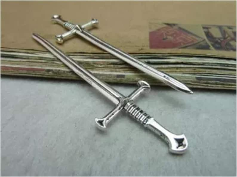 10pcs Sword Charms 25x88mm Antique Silver/Bronze DIY Jewelry Accessories image 2