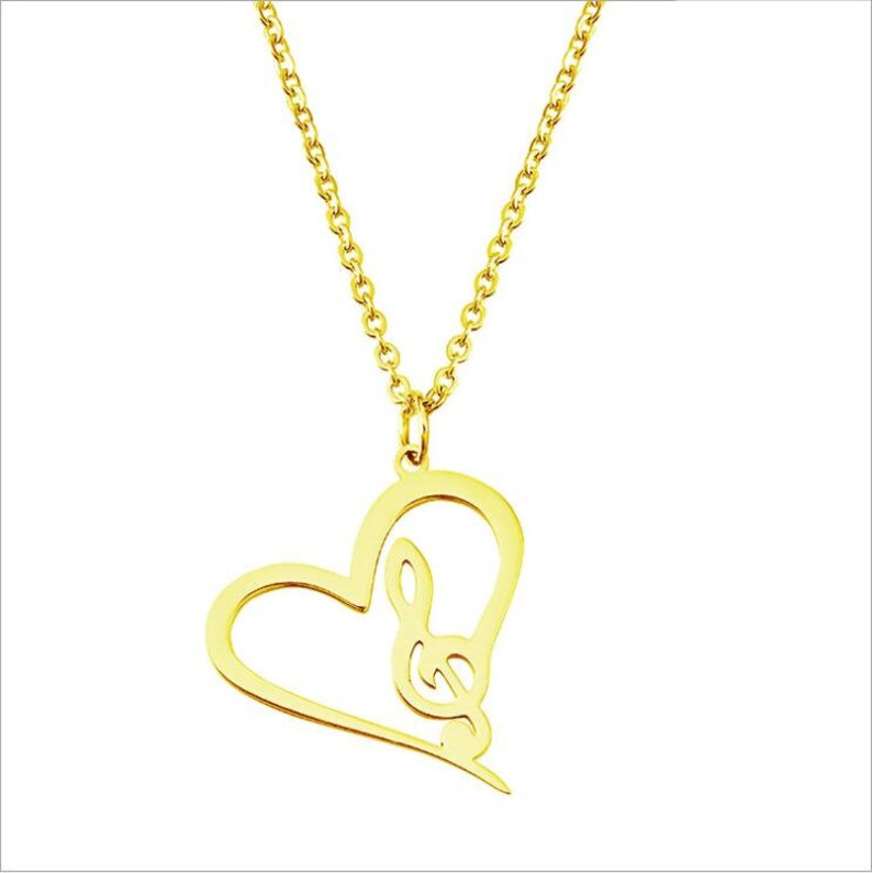 Stainless steel love music notation pendant necklace2 colors free choice image 2