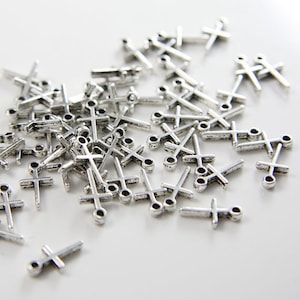 50pcs Cross Charms 18x10mm Antique Silver DIY Jewelry Pendant