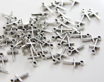 50pcs Cross Charms 18x10mm Antique Silver DIY Jewelry Pendant