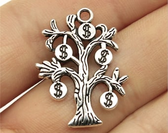 10 Stück Geld Baum Charme Anhänger --- 29x21mm antikem Silber DIY Schmuckherstellung machen