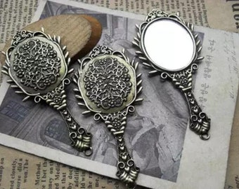 2pcs Vintage Flower Mirror Charms Pendant 34x72mm Bronze DIY Jewelry Making Ornament Accessories
