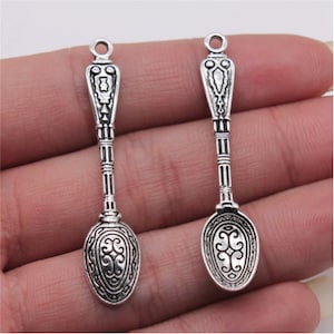 10pcs Spoon charms pendant10x48mm Antique silver DIY jewelry handmade base material Antique silver