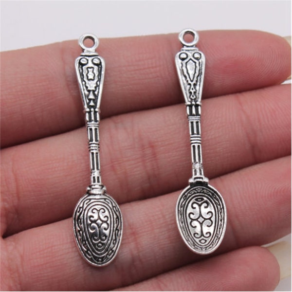 10pcs Spoon charms pendant---10x48mm Antique silver DIY jewelry handmade base material