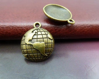 30pcs Globe Charms Pendant 15mm Antique Bronze DIY Jewelry Making Ornament Accessories