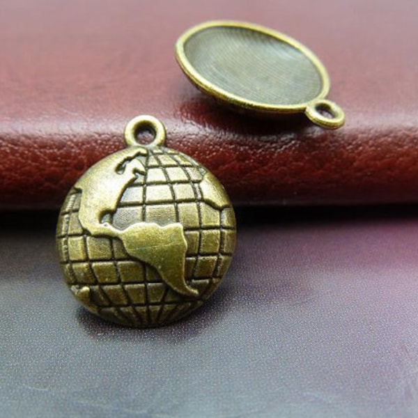 30pcs Globe Charms Pendant 15mm Antique Bronze DIY Jewelry Making Ornament Accessories