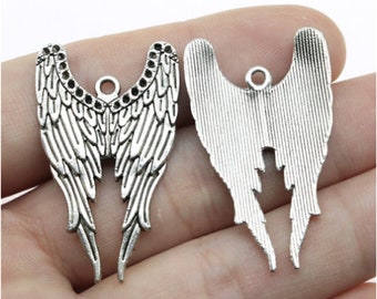 5Pcs Angel wings charms pendant 39x24mm antique silver DIY jewelry handmade base material