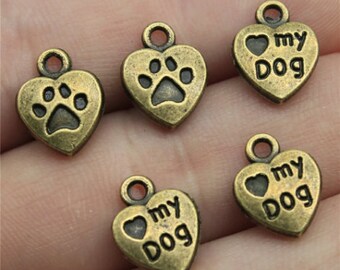 30pcs "love my dog" charms pendant---13x10mm Antique silver/Antique bronze Dog Paw accessories For Jewelry Making Base Material