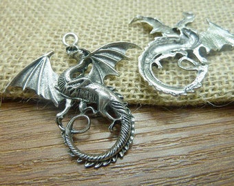 5pcs Flying Dragons Charms Pendant 47x43mm Antique Silver/Antique Bronze DIY Jewelry Making Ornament Accessories
