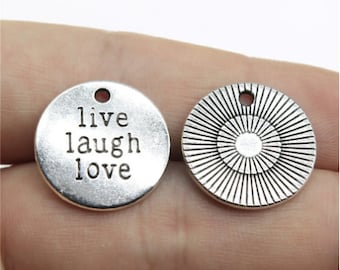 10PCS Live laugh love tag charms pendant---20mm Antique silver/Antique bronze DIY jewelry handmade base material