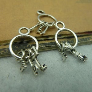 20pcs Keychain with 3 Vintage Keys Charms Pendant 13x24mm Antique Silver DIY Jewelry Making Ornament Accessories image 2