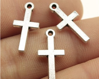 30pcs Cross Charms Pendant 9x19mm Antique Silver DIY Jewelry Making Ornament Accessories
