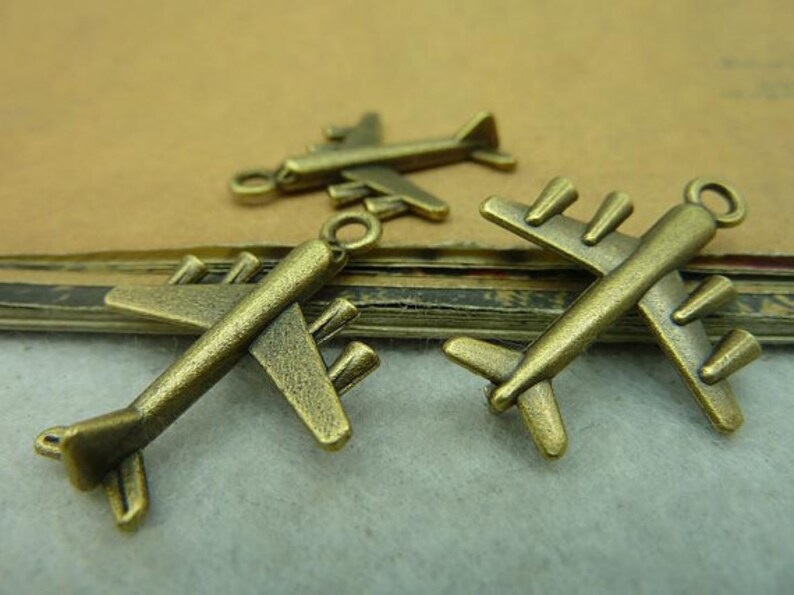 20pcs Aircraft Charms Plane Pendant 22x28mm Bronze DIY Jewelry Making Ornament Accessories image 2