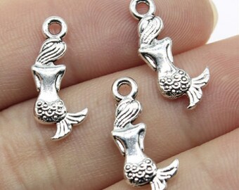 30PCS Mermaid charms pendant---21x10mm Antique silver/Antique bronze DIY jewelry handmade base material