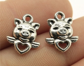 10pcs Love Flying Pig charms pendant---16x14mm Antique silver DIY jewelry handmade base material