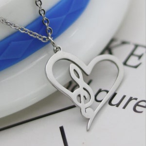 Stainless steel love music notation pendant necklace2 colors free choice image 3