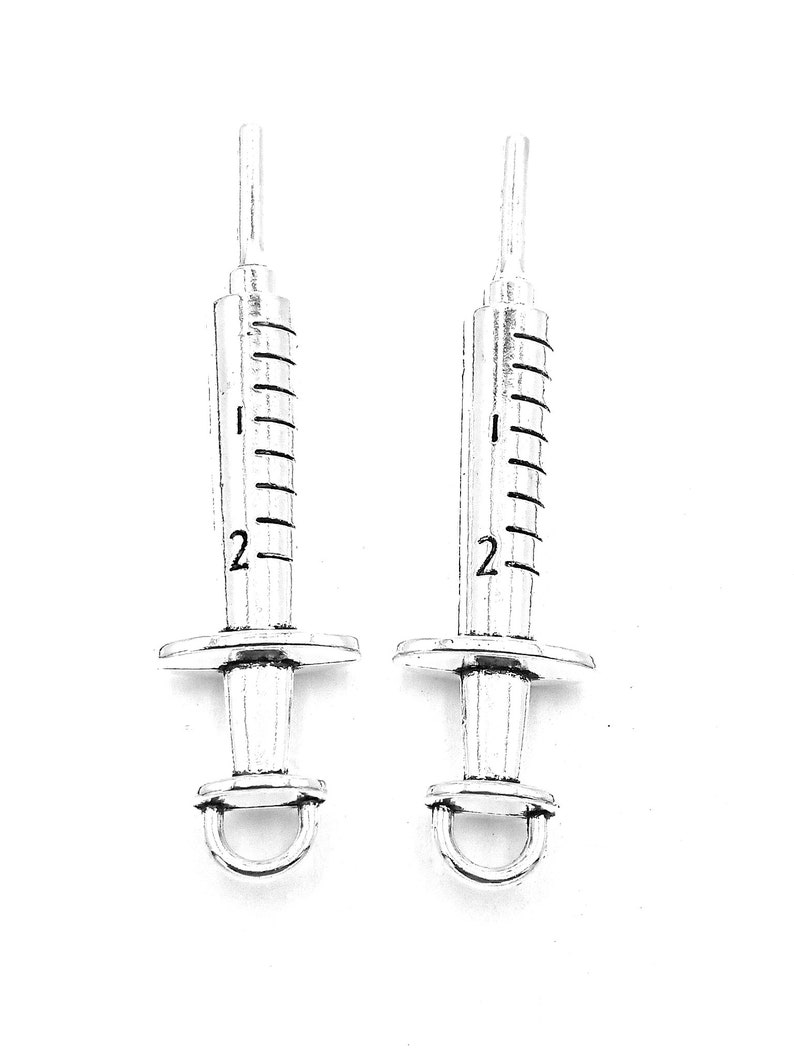 5PCS Syringe charms pendant62x6mm Antique silver DIY jewelry handmade base material image 2