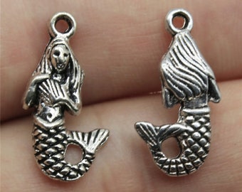 20pcs Mermaid charms pendant---22x11mm Antique silver DIY jewelry handmade base material