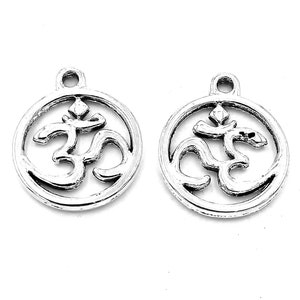 10 colgantes con símbolos de yoga, 20 x 18 mm, plata antigua, joyería artesanal, material base.