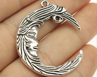 5pcs Moon charms pendant---38x32mm Antique Silver/Antique Bronze DIY jewelry handmade base material