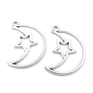 10pcs Moon and Star charms pendant36x25mm Antique silver DIY jewelry handmade base material image 3