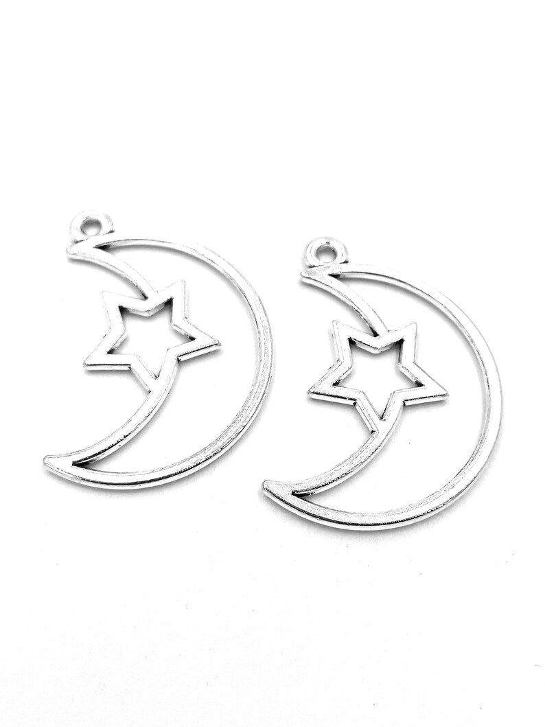 10pcs Moon and Star charms pendant36x25mm Antique silver DIY jewelry handmade base material image 3