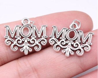 10pcs Flower mom charms pendant---18x22mm Antique silver DIY jewelry handmade base material