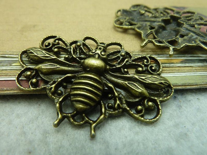 5pcs Bee Charms Pendant30x47mm Atique Bronze/Antique Silver DIY Jewelry Making Base Material image 3